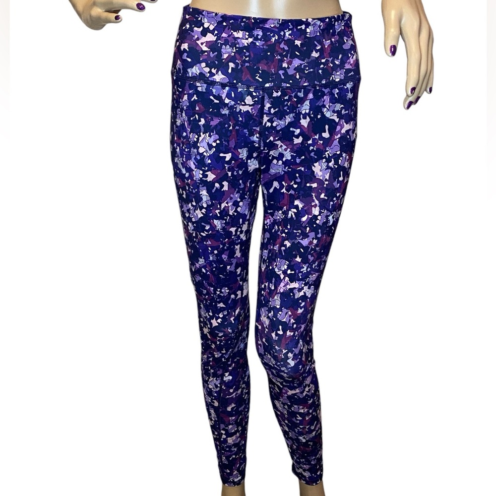 Guru G Active Athletic Workout Yoga Active Purple Print Leggings Size Medium EUC
